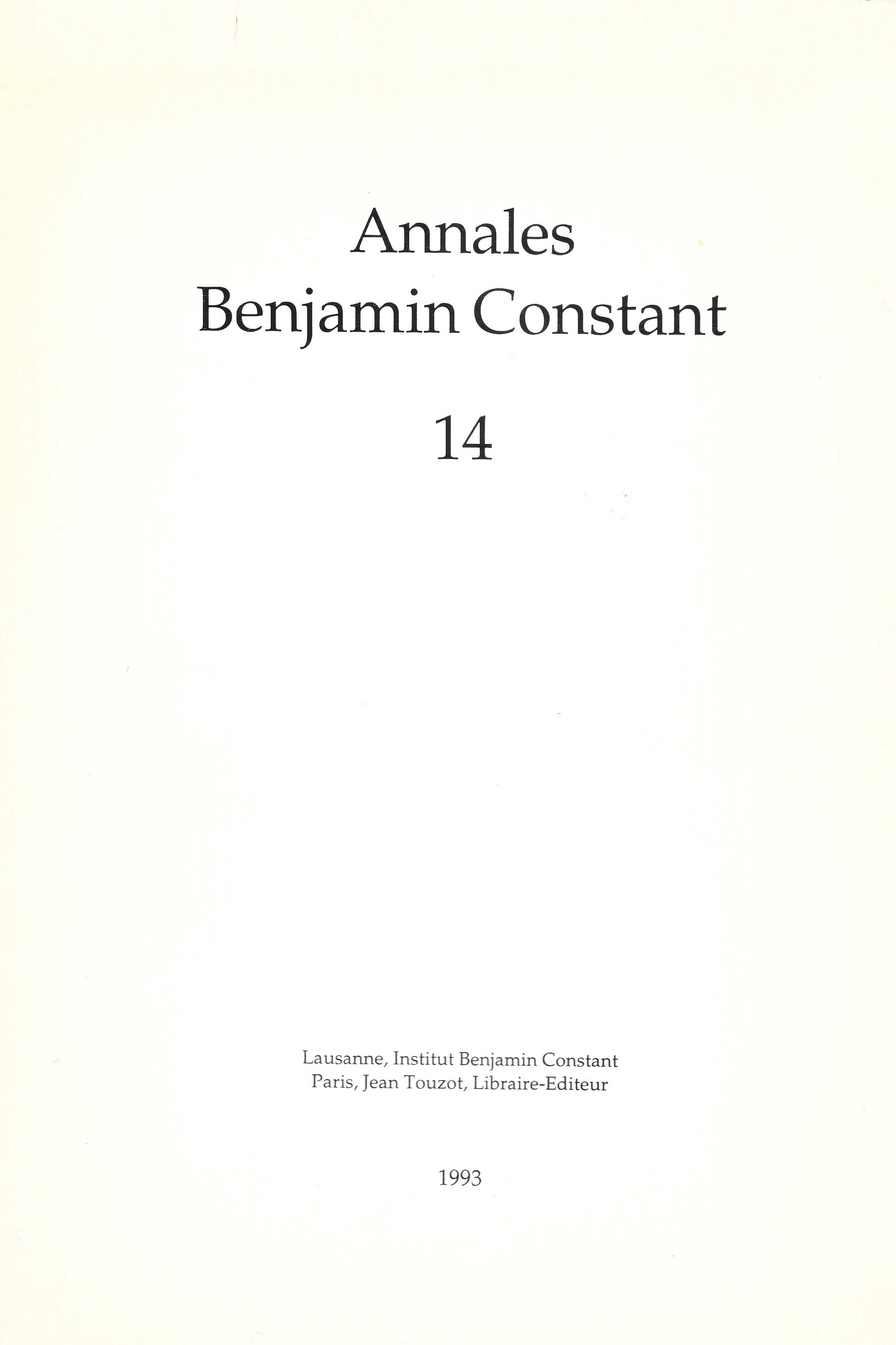 Annales Benjamin-Constant, 14, 1993, couverture