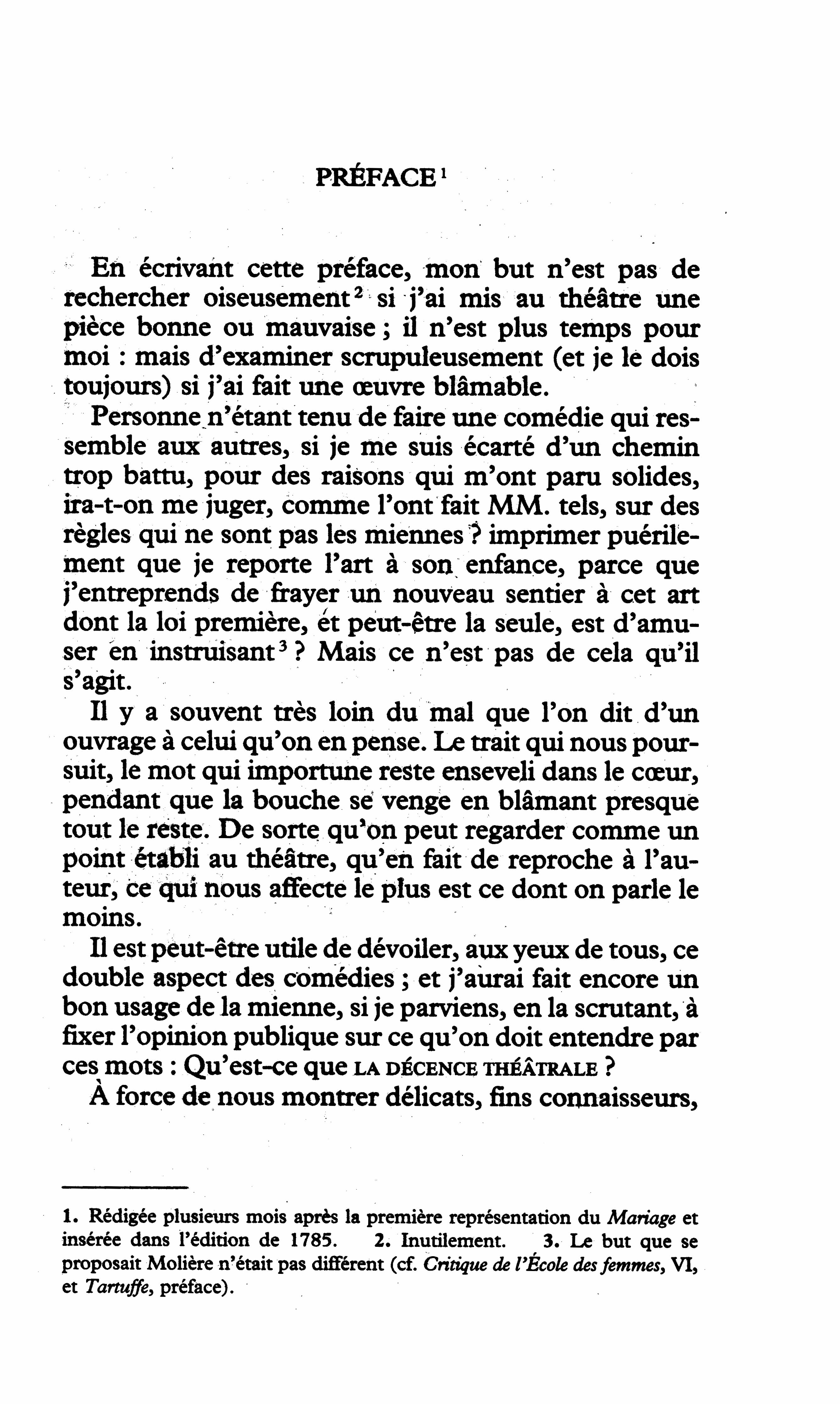 Page du Mariage de Figaro de Beaumarchais